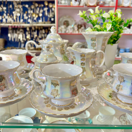 Кофейный сервиз Коростенский ФЗ 1990гг. Тонкий фарфор, люстр, позолота. Цена за 15пр. Картинка 1